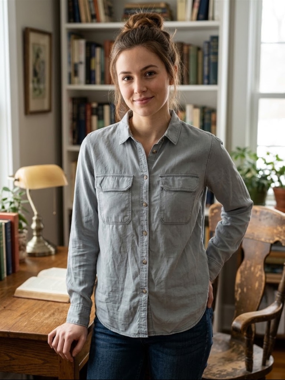 J. Crew Gray Cotton Lightweight Button Down Shirt Size 4